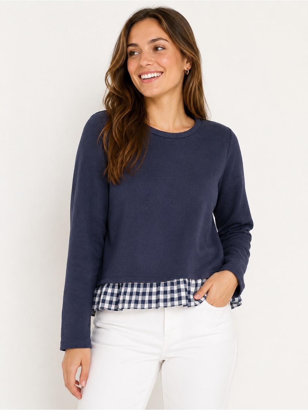 Vineyard Vines Women's Mixed Media Ruffle-Hem Sweatshirt Size Medium